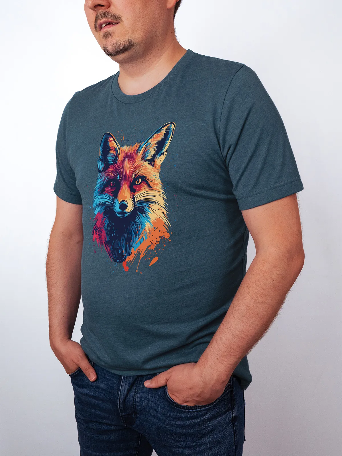 Bunter Fuchs T-Shirt Heather Deep Teal - Fruehling mit ShiftOutfit