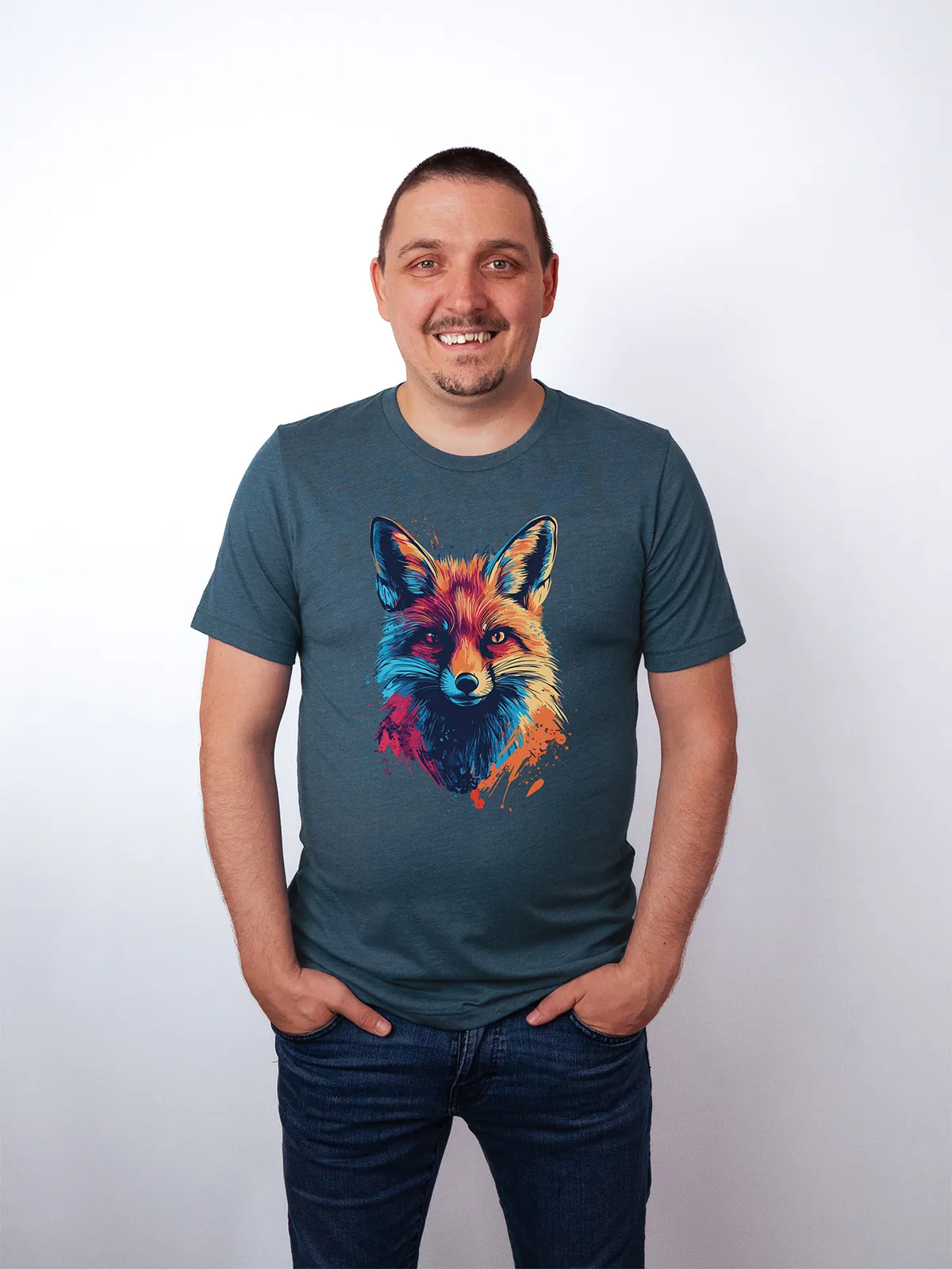 Bunter Fuchs T-Shirt Heather Deep Teal - Fruehling mit ShiftOutfit