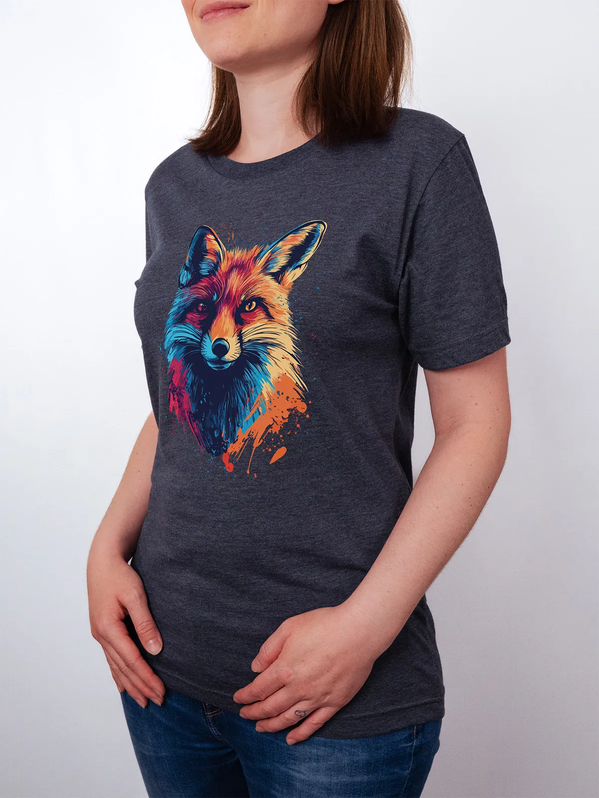 Bunter Fuchs T-Shirt Heather Midnight Navy - Fruehling mit ShiftOutfit