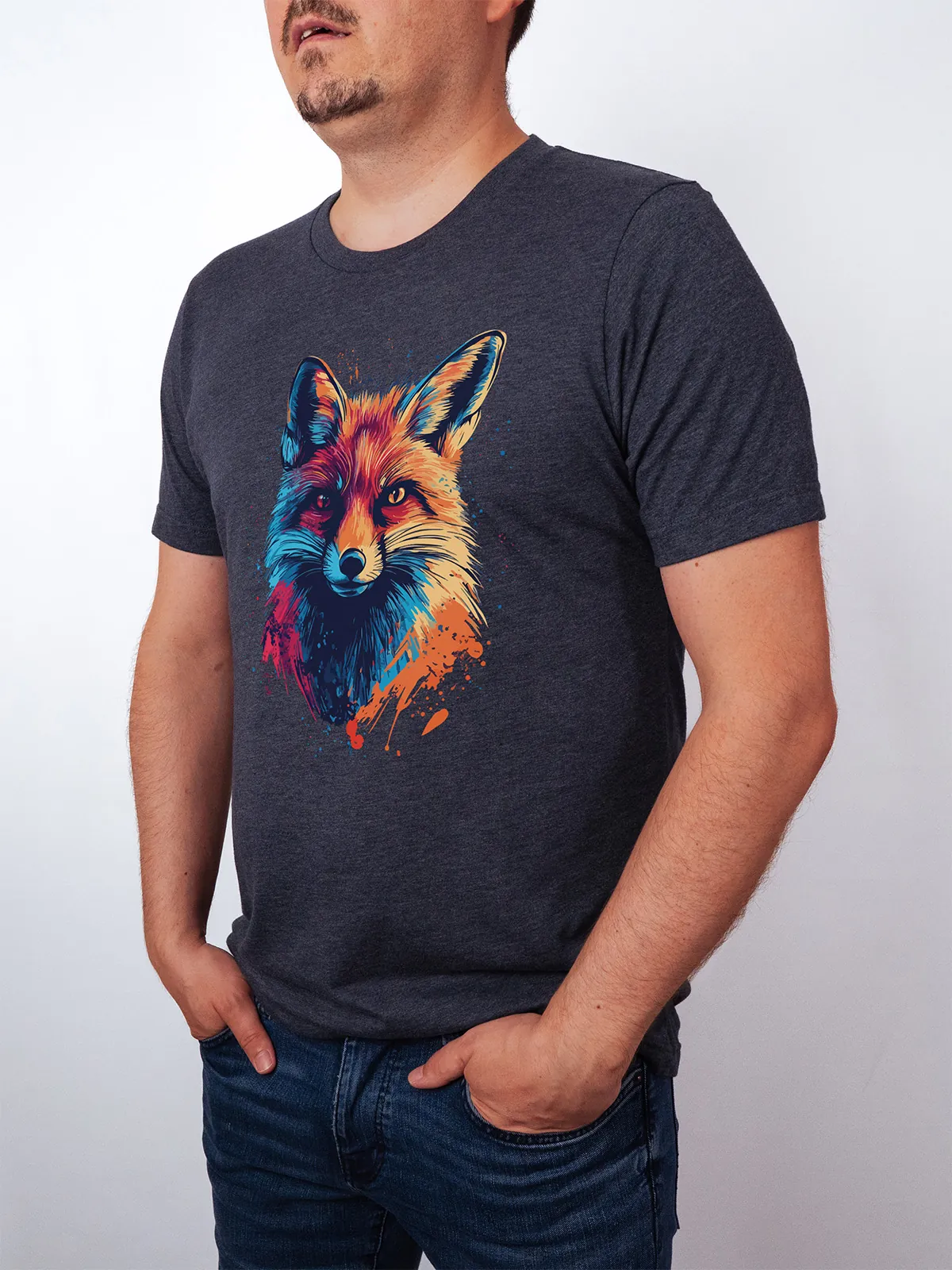Bunter Fuchs T-Shirt Heather Midnight Navy - Fruehling mit ShiftOutfit