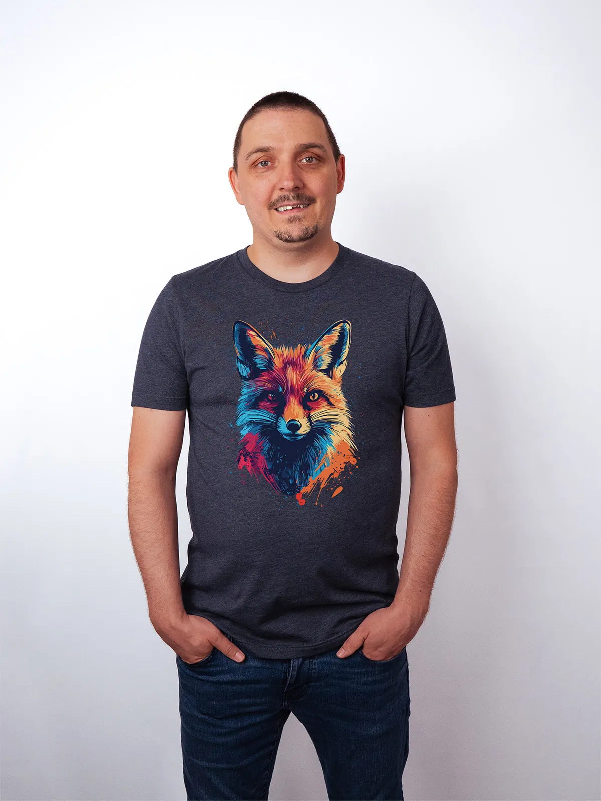 Bunter Fuchs T-Shirt Heather Midnight Navy - Fruehling Kollektion