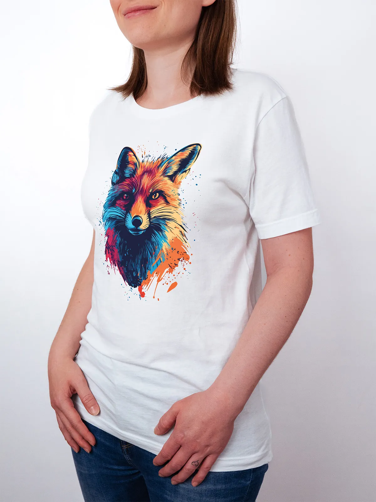 Bunter Fuchs T-Shirt White - Fruehling ShiftOutfit