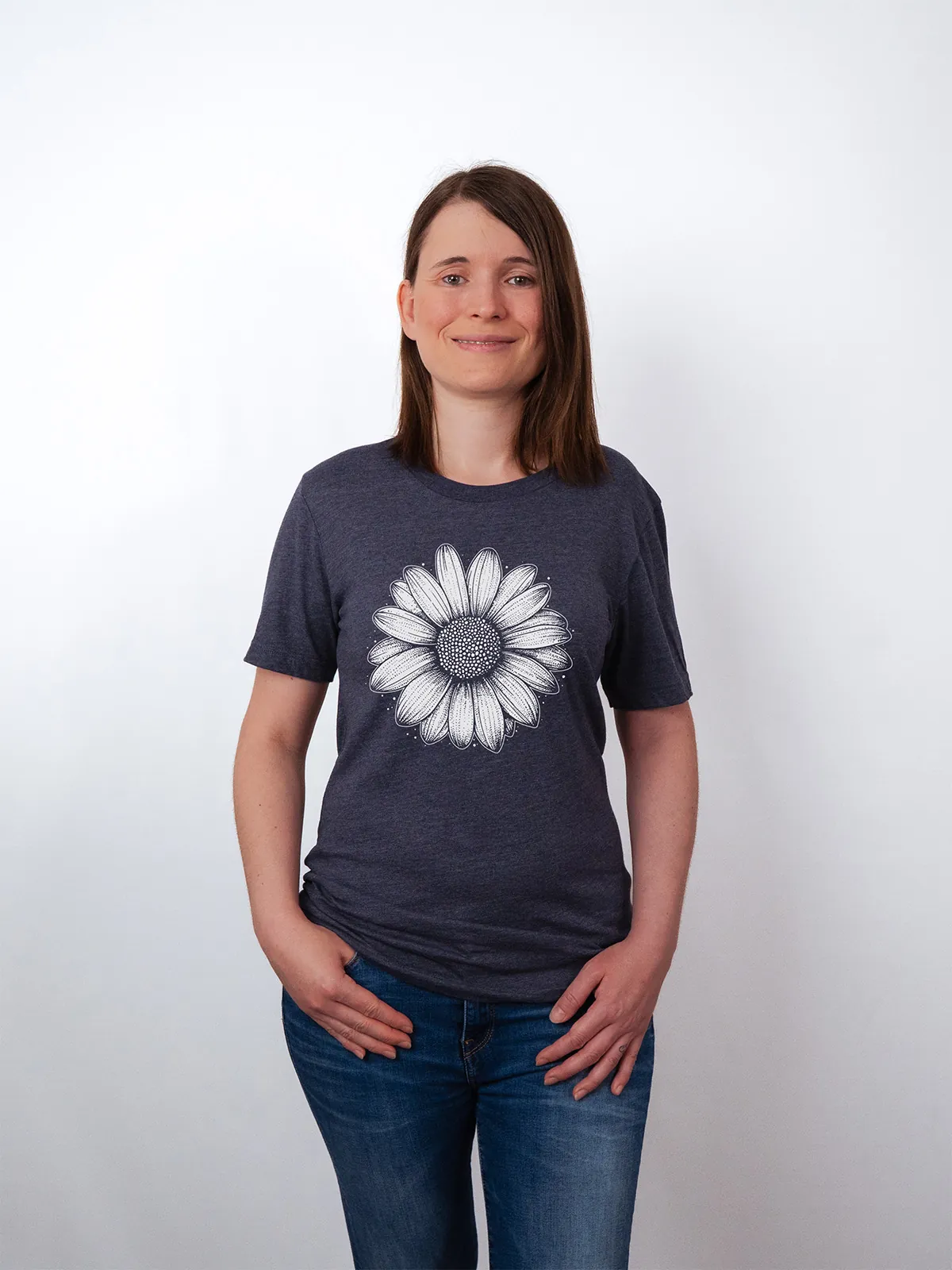 Einfache Bluete T-Shirt Heather Midnight Navy - Fruehling mit ShiftOutfit