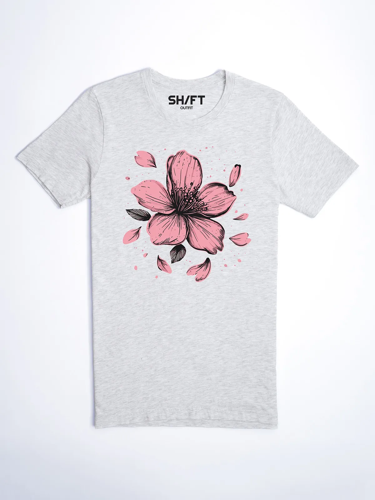 Einzelne Bluete T-Shirt in Ash, Hauptansicht.