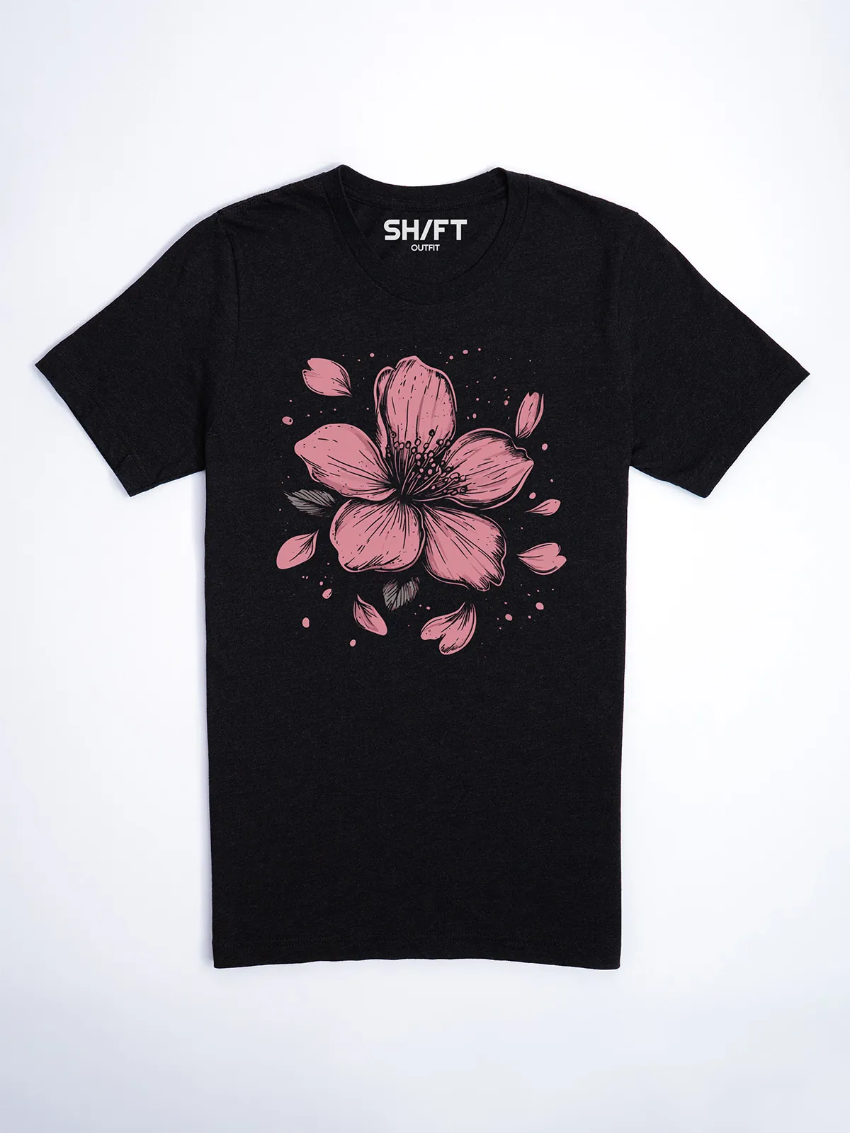 Einzelne Bluete T-Shirt in Black Heather, Hauptansicht.