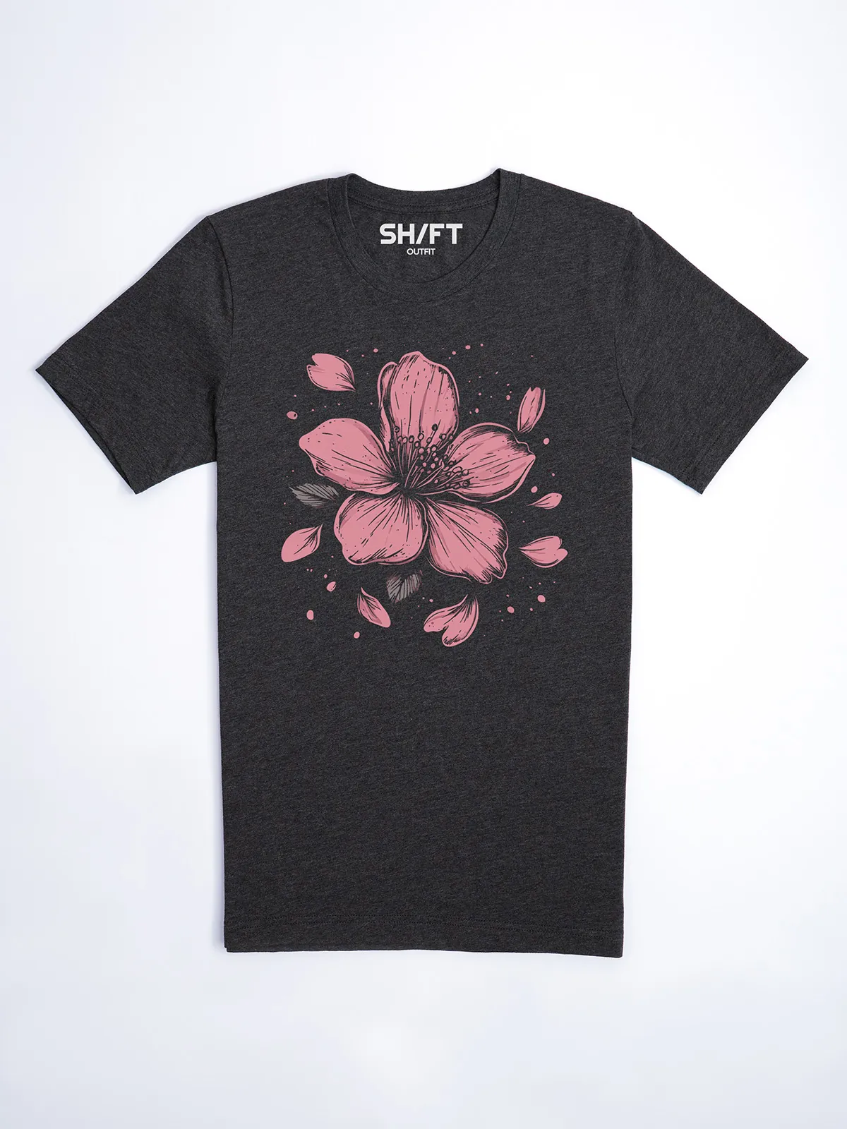 Einzelne Bluete T-Shirt in Dark Grey Heather, Hauptansicht.