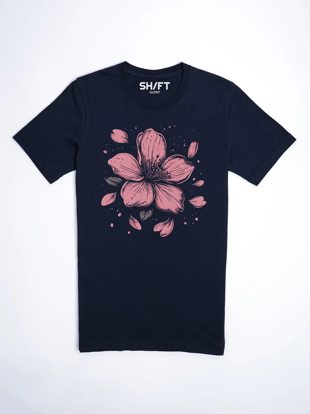 Einzelne Bluete T-Shirt in Navy, Hauptansicht.