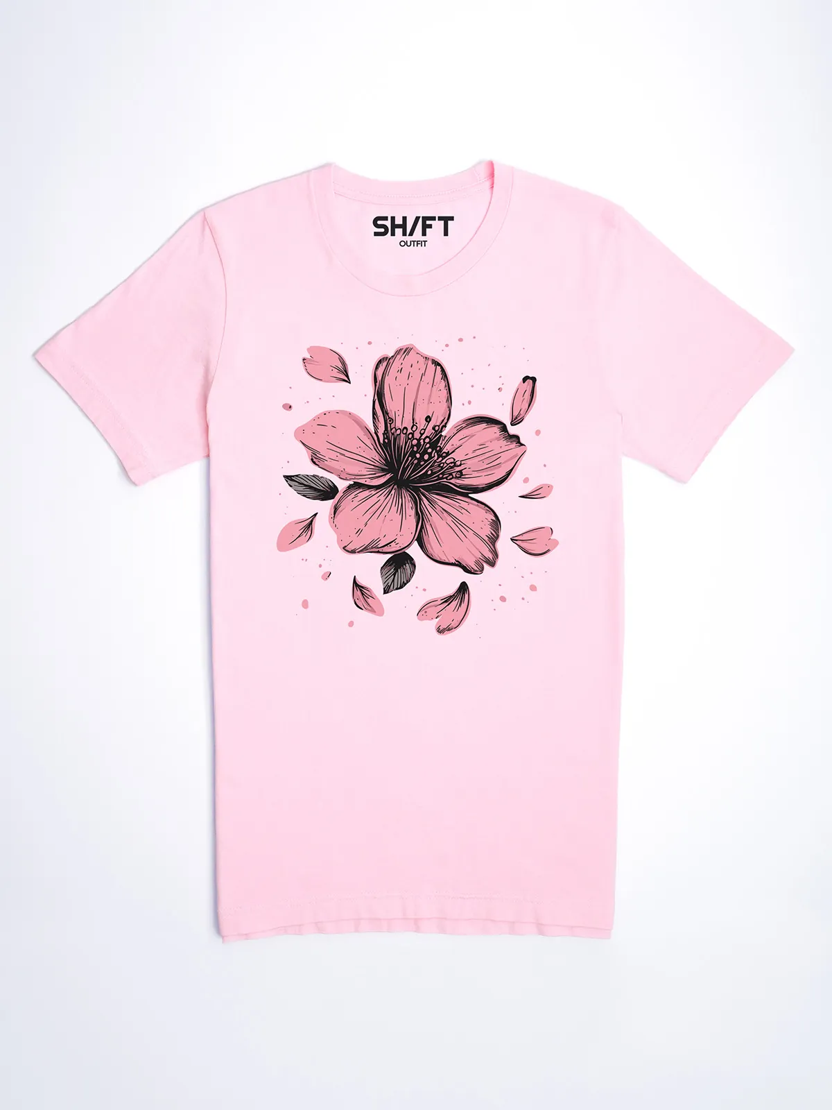 Einzelne Bluete T-Shirt in Pink, Hauptansicht.