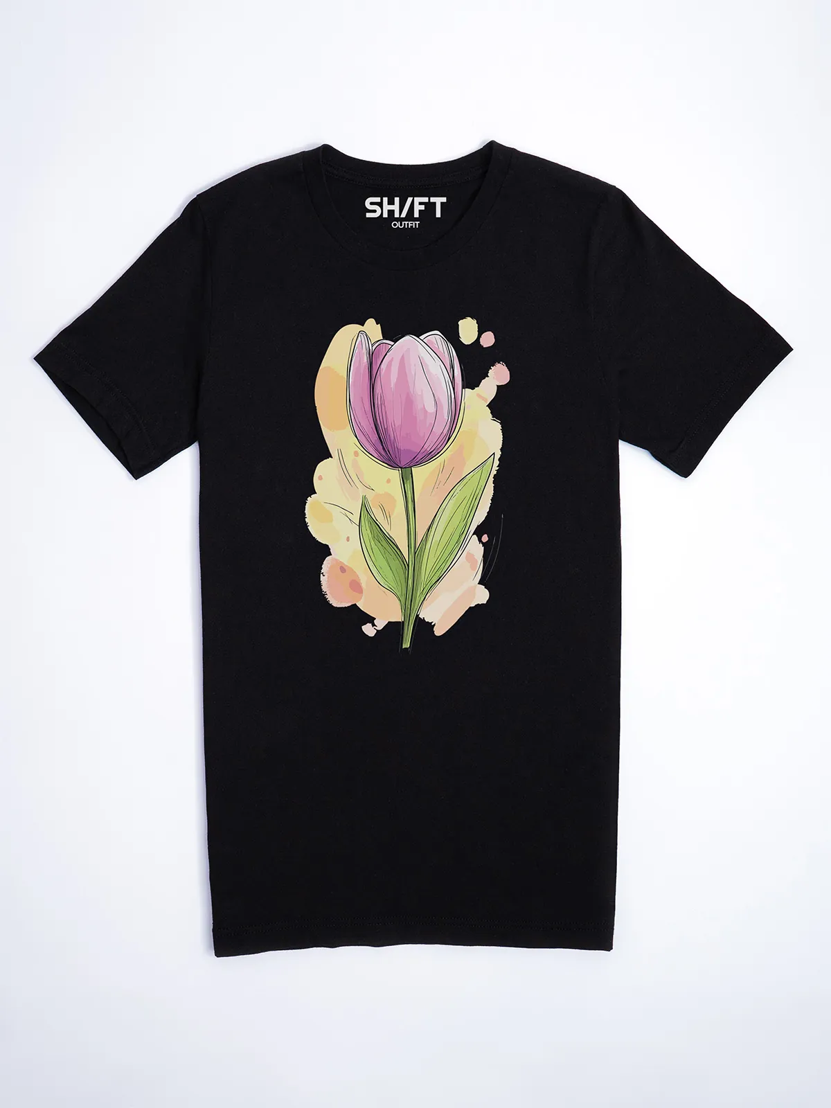 Fruehlings Tulpe T-Shirt Black - Fruehling mit ShiftOutfit