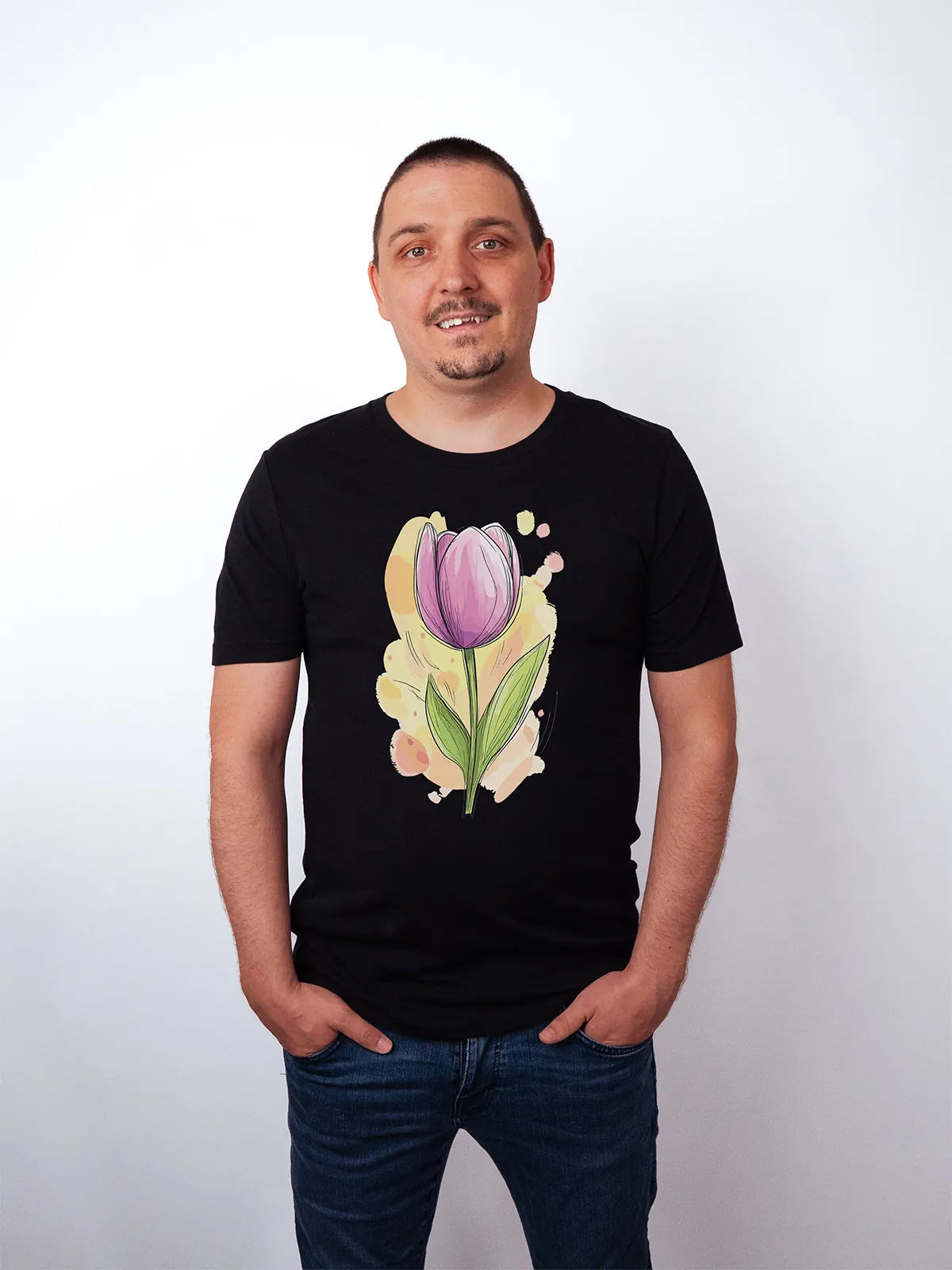 Fruehlings Tulpe T-Shirt Black - Fruehling mit ShiftOutfit