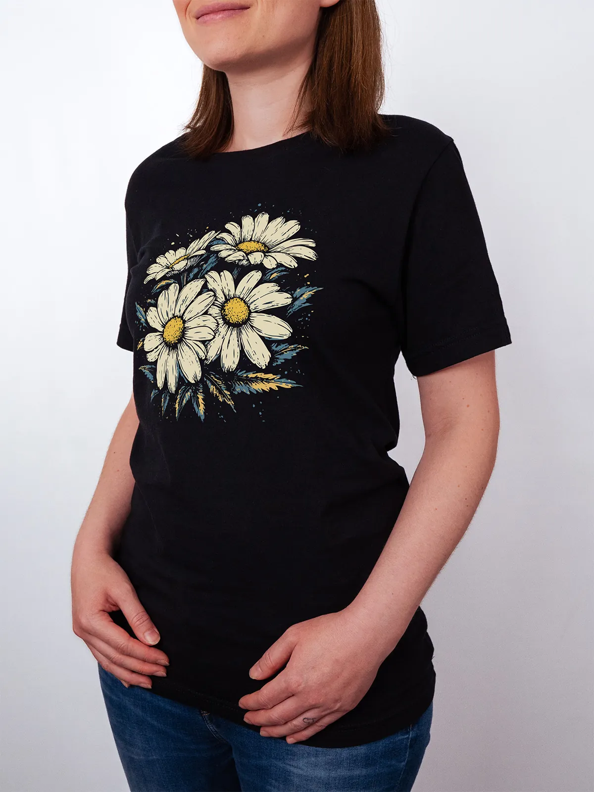 Gaensebluemchen Garten Black T-Shirt - Fruehlingsmode