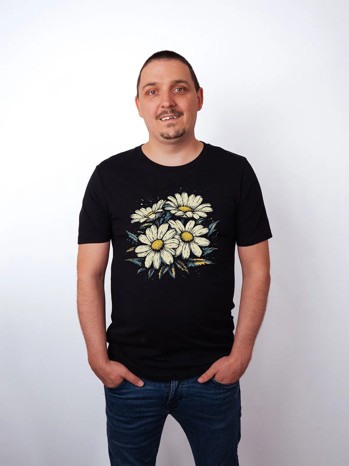 Gaensebluemchen Garten Black T-Shirt - Fruehlingsmode