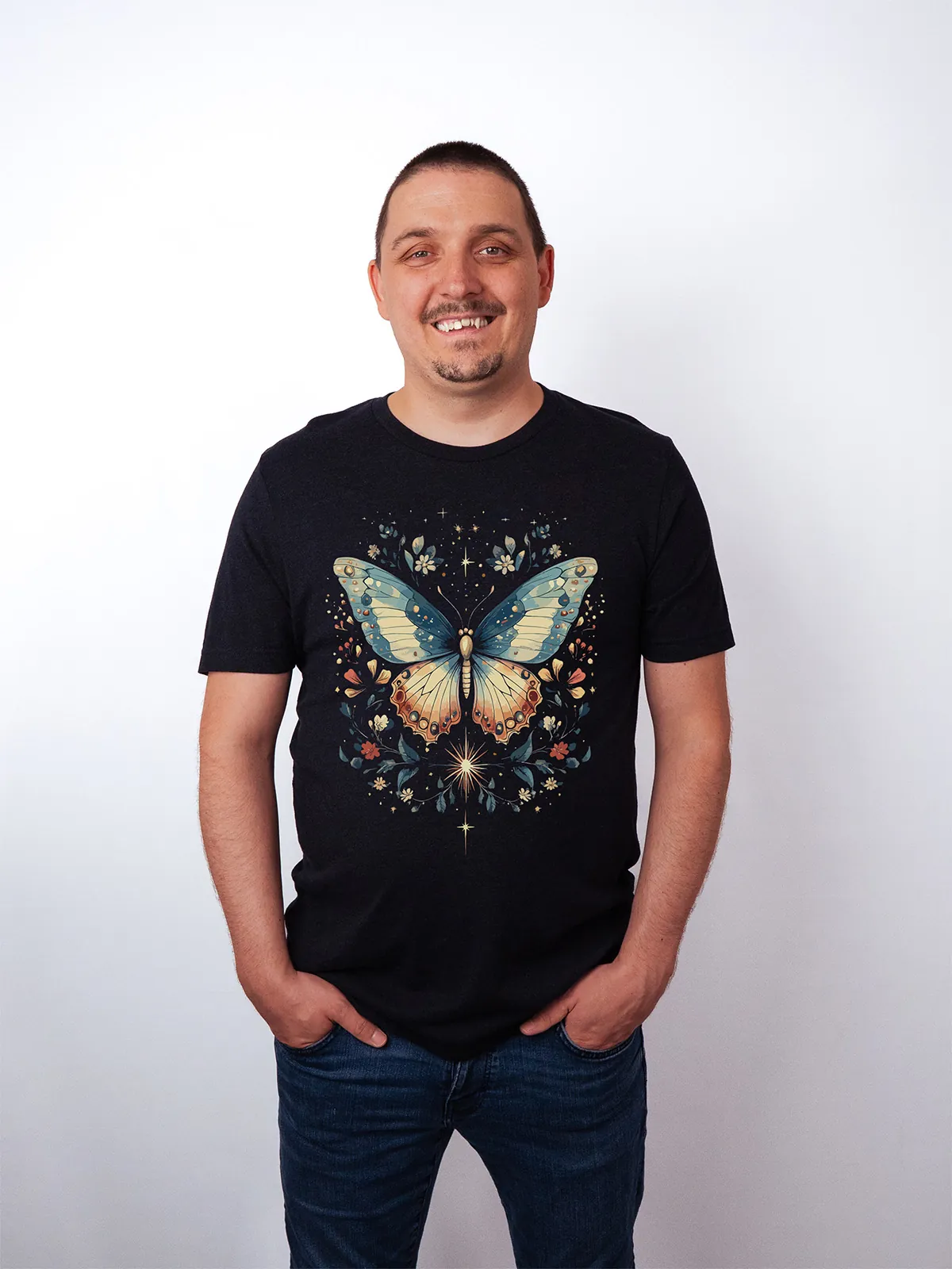 Himmlischer Schmetterling T-Shirt Black Heather - Fruehling Kollektion