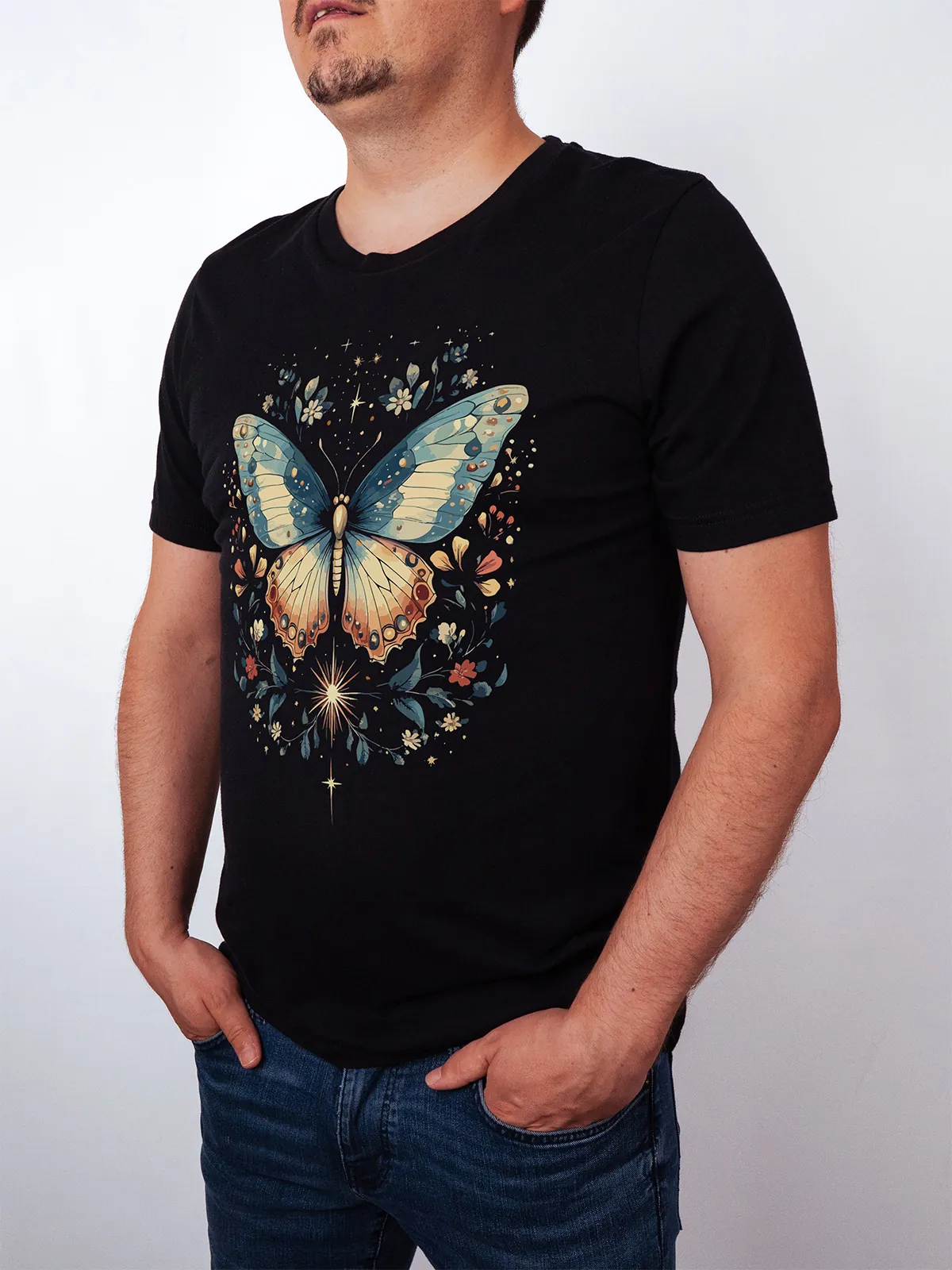 Himmlischer Schmetterling T-Shirt Black - Fruehling mit ShiftOutfit