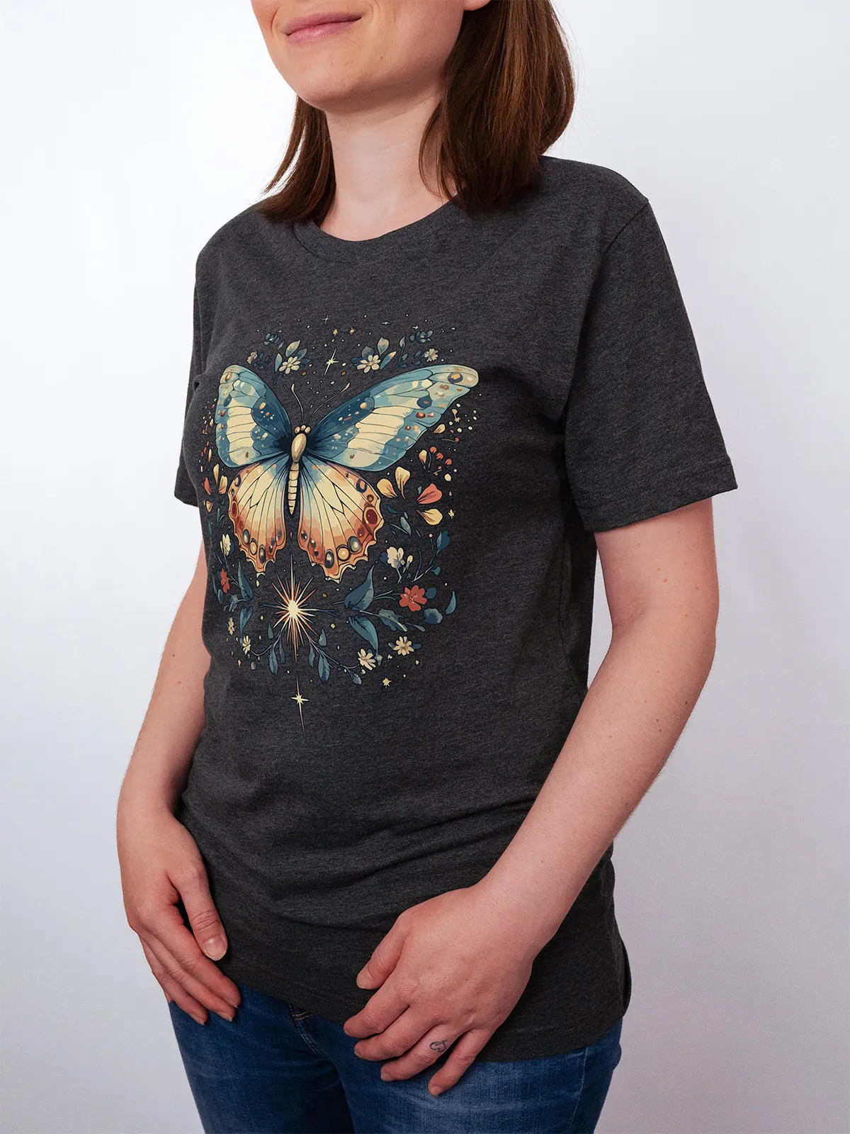Himmlischer Schmetterling T-Shirt Dark Grey Heather - Fruehling ShiftOutfit