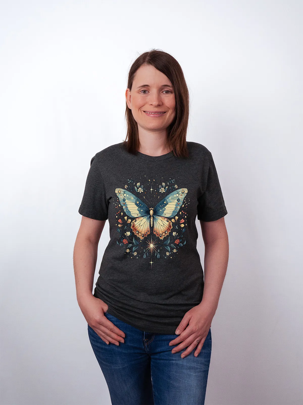 Himmlischer Schmetterling T-Shirt Dark Grey Heather - Fruehling Kollektion