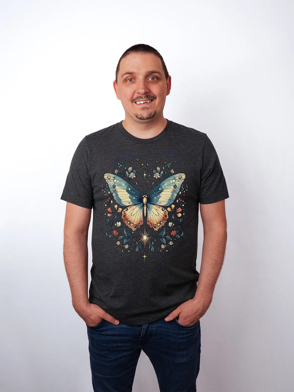 Himmlischer Schmetterling T-Shirt Dark Grey Heather - Fruehling mit ShiftOutfit