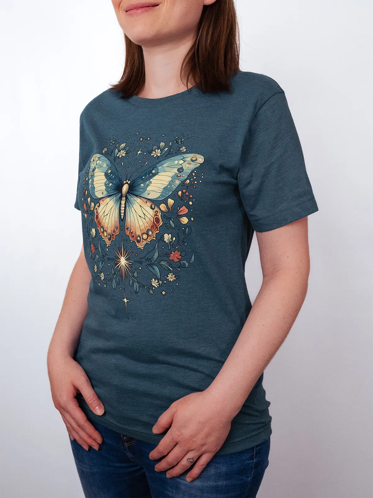 Himmlischer Schmetterling T-Shirt Heather Deep Teal - Fruehling ShiftOutfit
