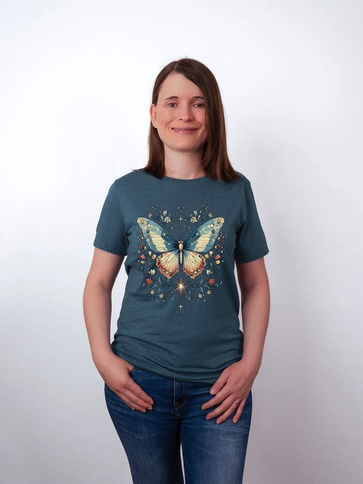 Himmlischer Schmetterling T-Shirt Heather Deep Teal - Fruehling mit ShiftOutfit