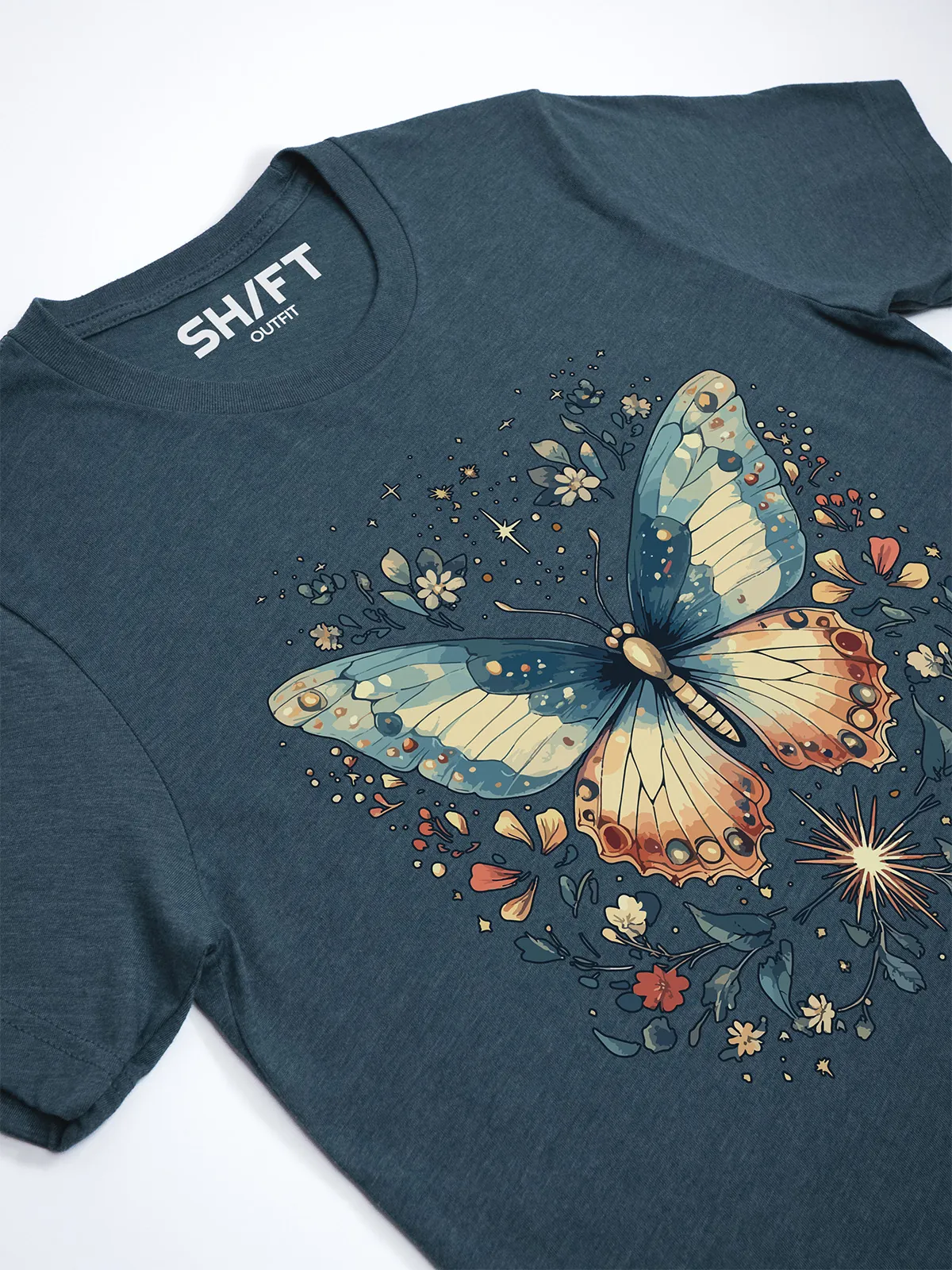 Himmlischer Schmetterling T-Shirt Heather Deep Teal - Fruehling ShiftOutfit
