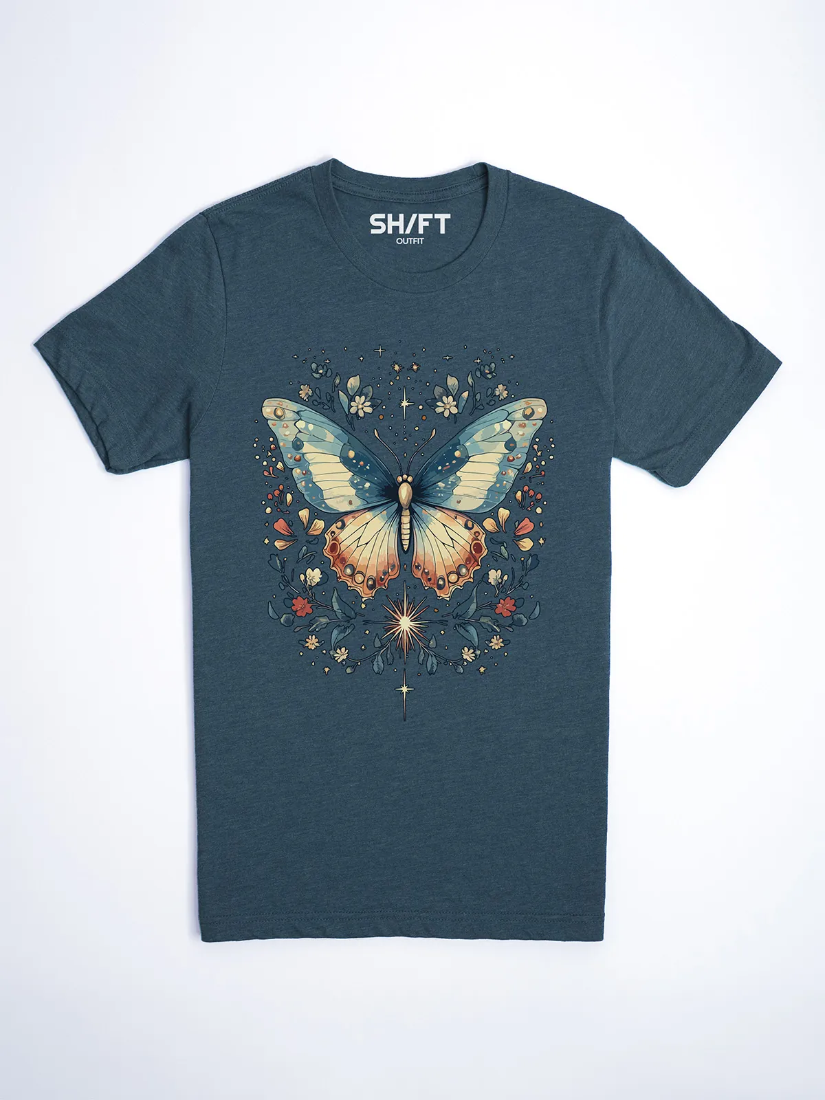 Himmlischer Schmetterling T-Shirt Heather Deep Teal - Fruehling mit ShiftOutfit