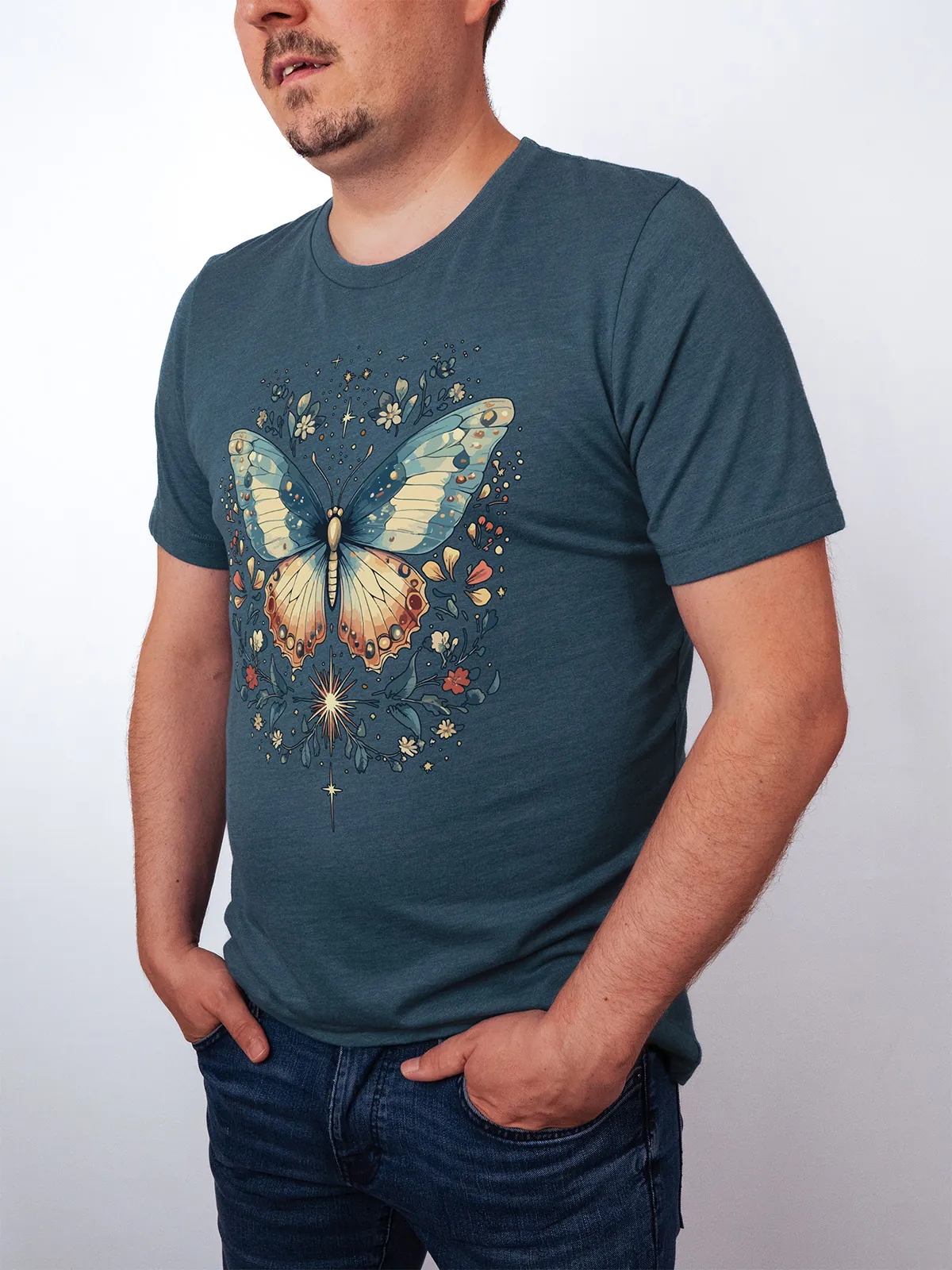 Himmlischer Schmetterling Heather Deep Teal T-Shirt - Fruehlingsmode