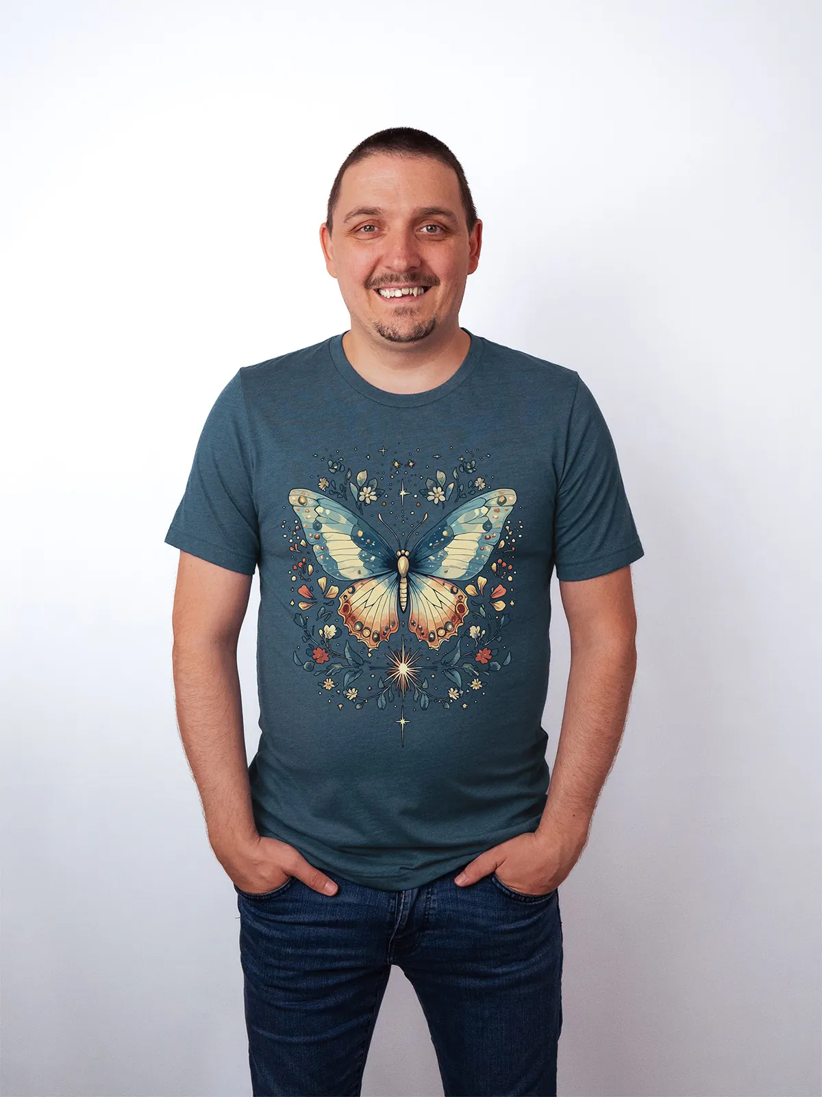 Himmlischer Schmetterling T-Shirt Heather Deep Teal - Fruehling Kollektion
