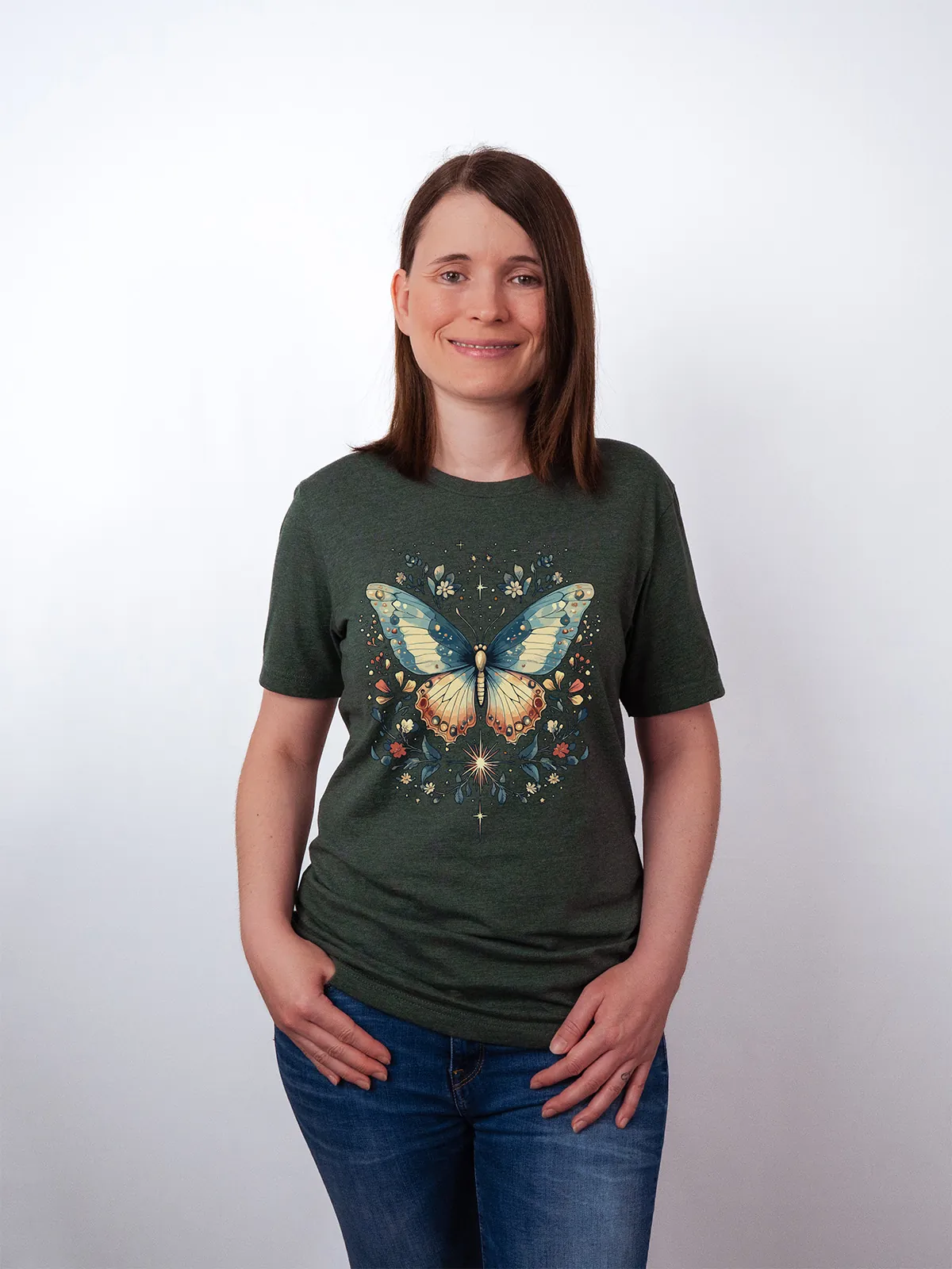 Himmlischer Schmetterling T-Shirt Heather Forest - Fruehling Kollektion