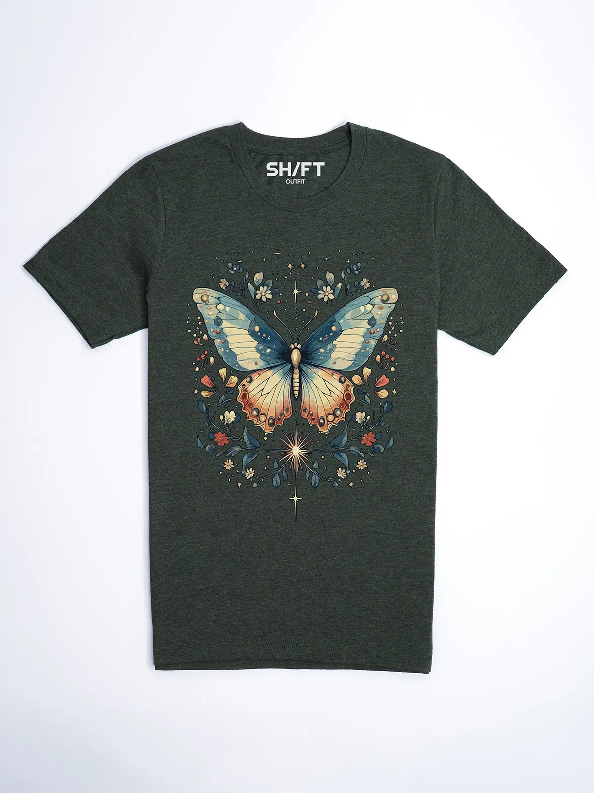 Himmlischer Schmetterling T-Shirt Heather Forest - Fruehling ShiftOutfit
