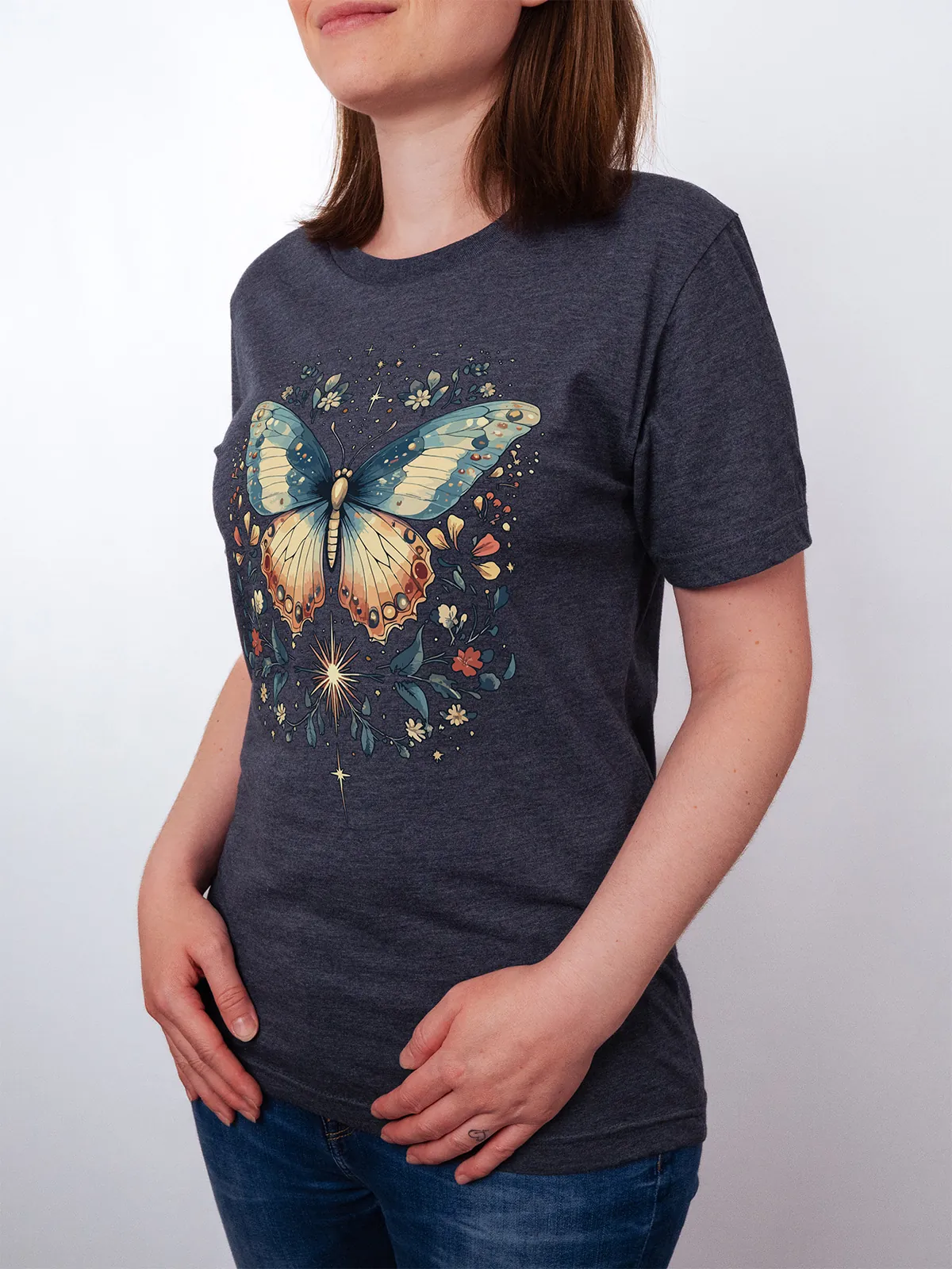 Himmlischer Schmetterling T-Shirt Heather Midnight Navy - Fruehling mit ShiftOutfit