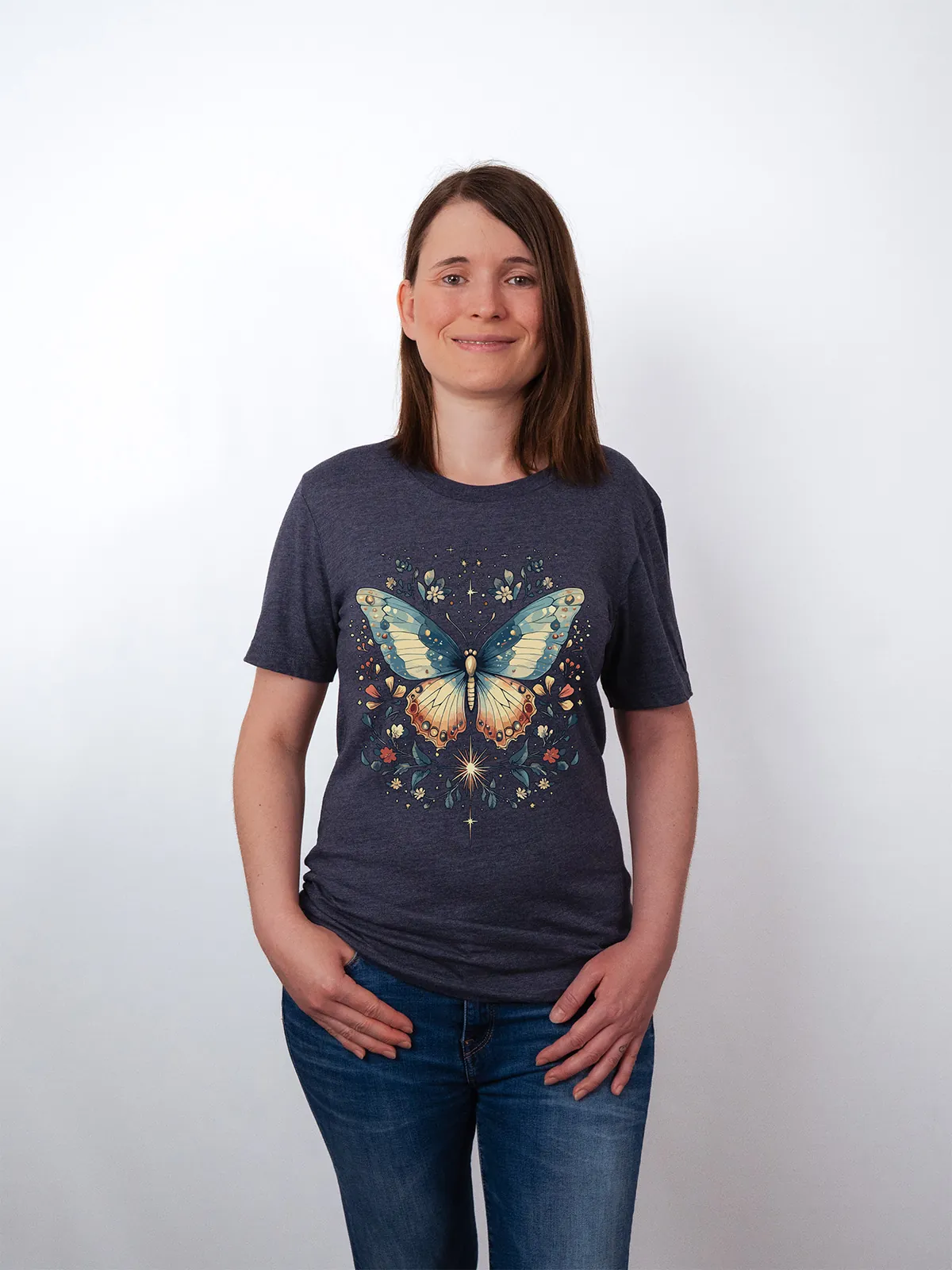 Himmlischer Schmetterling T-Shirt Heather Midnight Navy - Fruehling mit ShiftOutfit