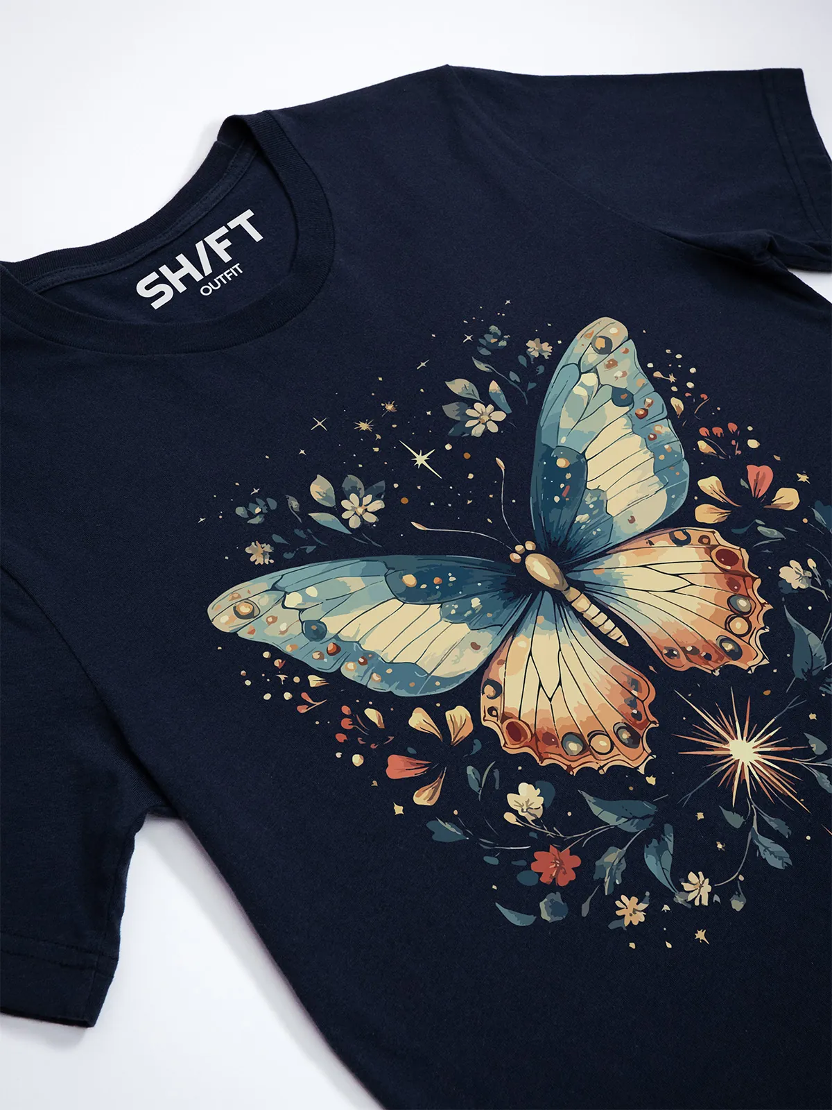 Himmlischer Schmetterling T-Shirt Navy - Fruehling ShiftOutfit