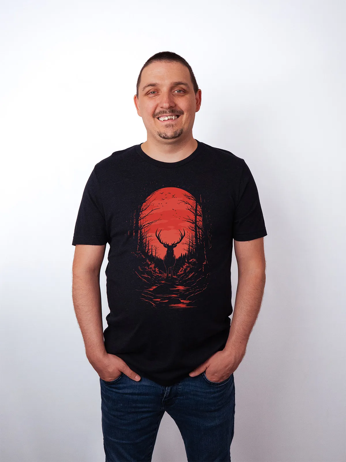 Hirsch Karminrot Black Heather T-Shirt - Fruehlingsmode