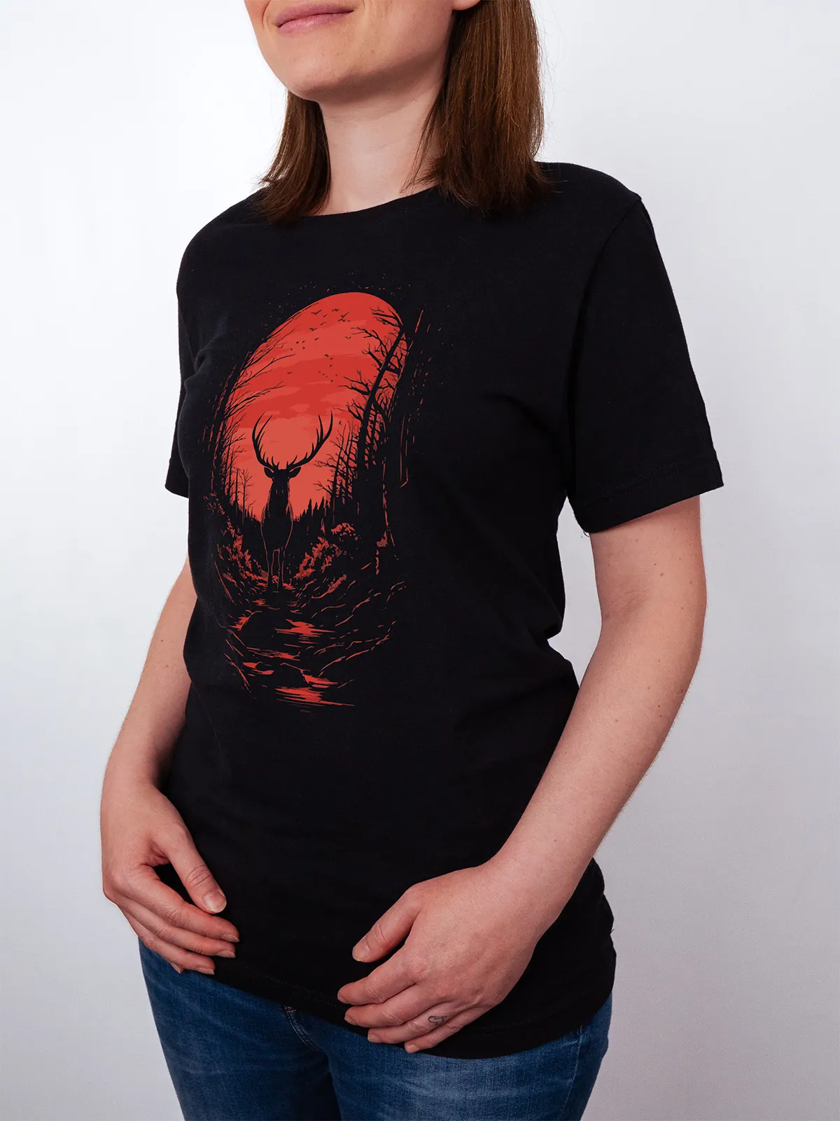 Hirsch Karminrot T-Shirt Black - Neustart