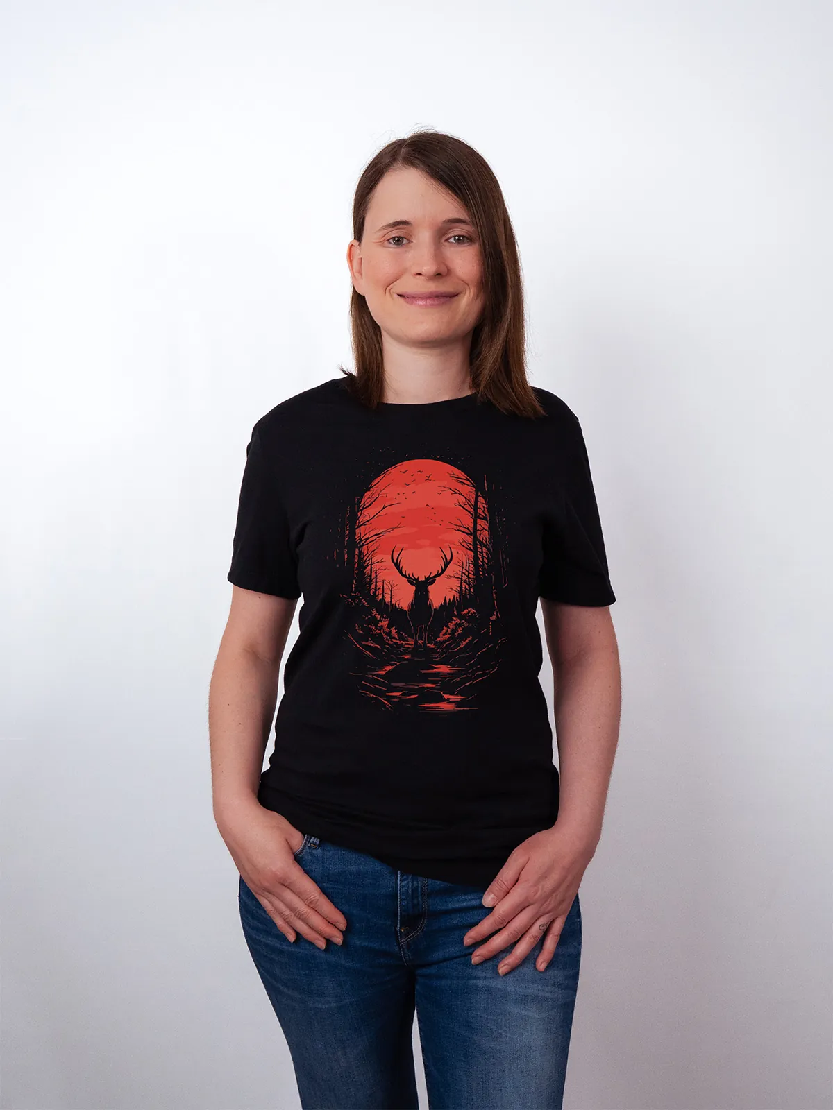 Hirsch Karminrot T-Shirt Black - Neustart