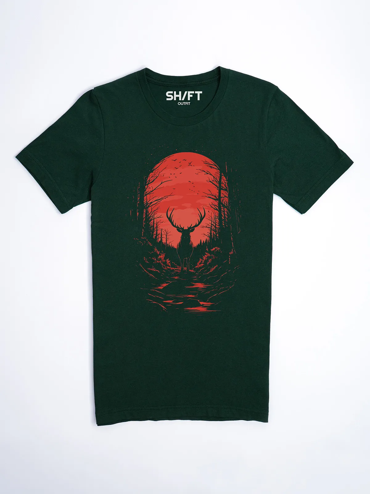 Hirsch Karminrot Forest T-Shirt - Fruehlingsmode
