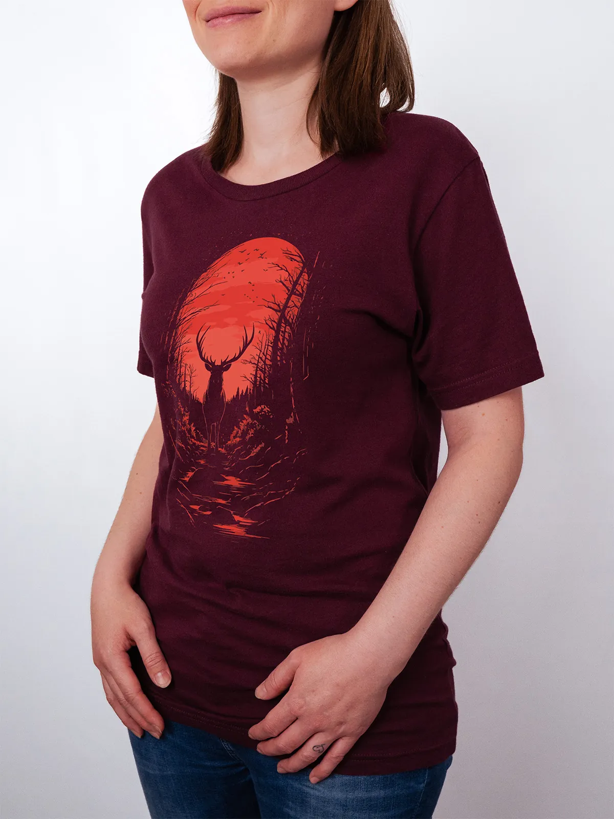 Hirsch Karminrot T-Shirt Maroon - Fruehling mit ShiftOutfit