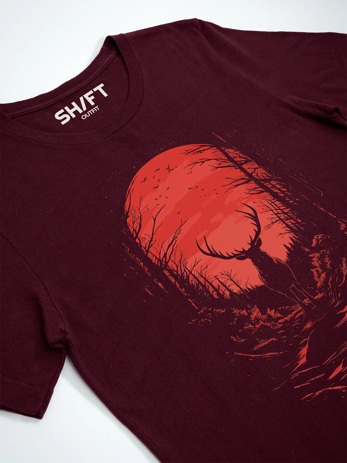 Hirsch Karminrot T-Shirt Maroon - Fruehling mit ShiftOutfit