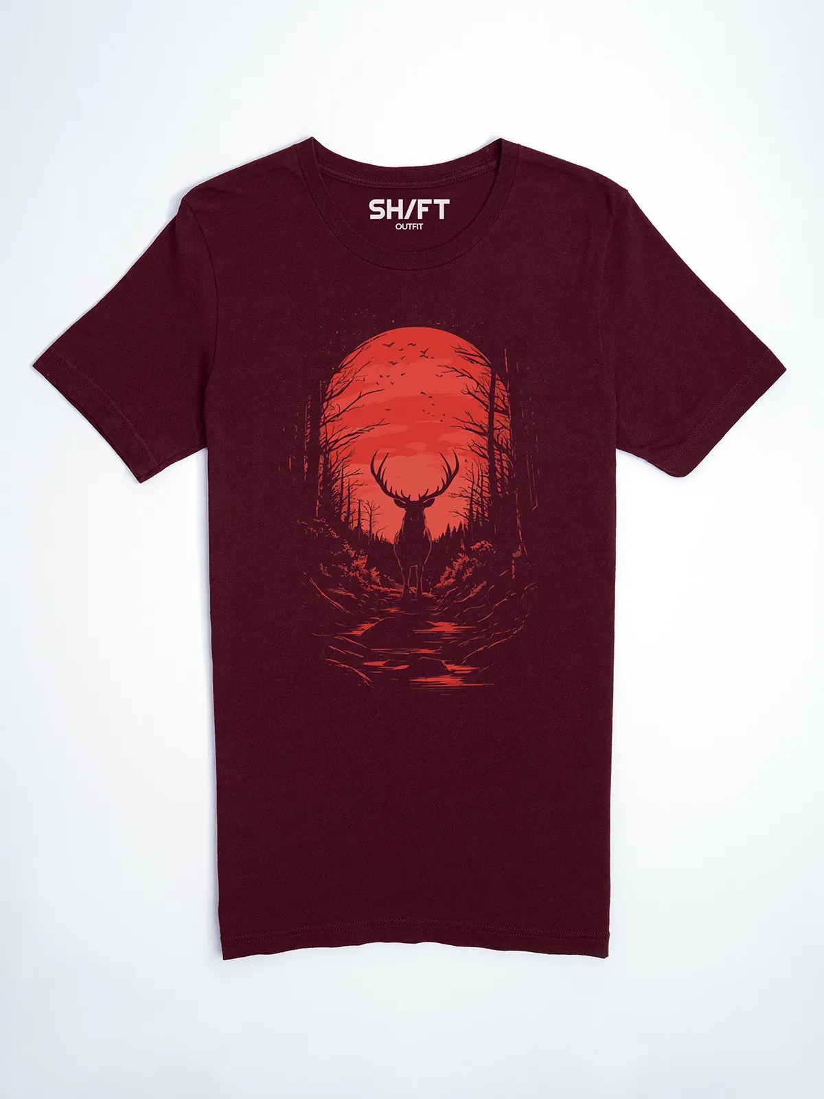 Hirsch Karminrot T-Shirt Maroon - Fruehling Kollektion