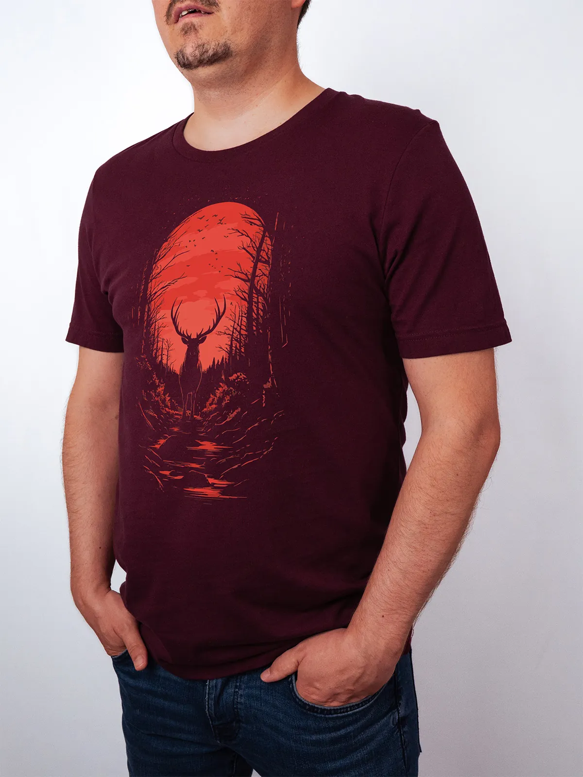 Hirsch Karminrot T-Shirt Maroon - Fruehling mit ShiftOutfit