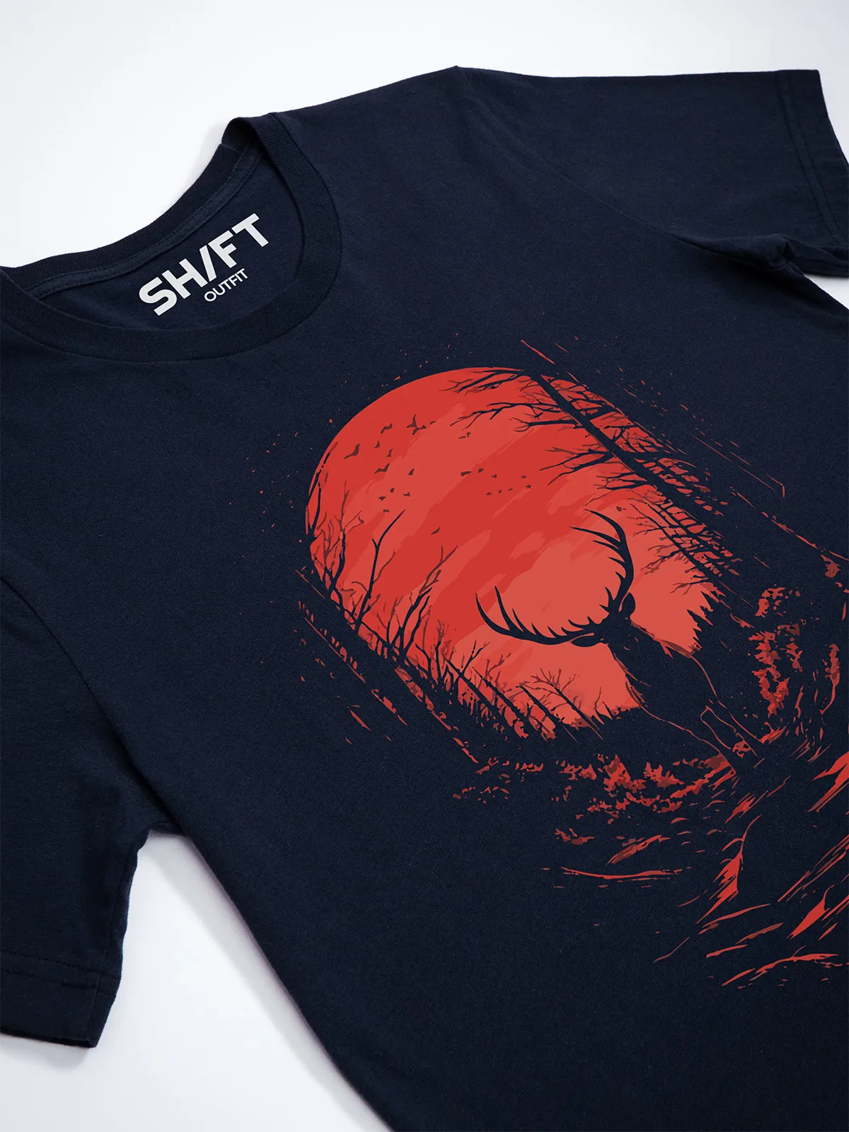 Hirsch Karminrot T-Shirt Navy - Fruehling mit ShiftOutfit