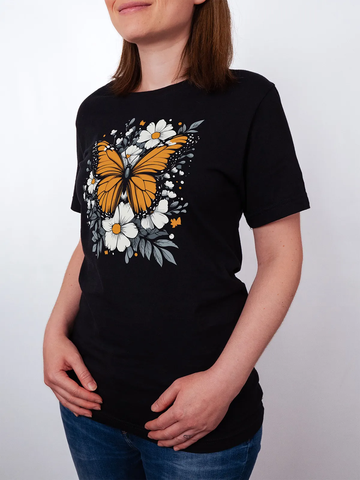 Monarch Bluete Black T-Shirt - Fruehlingsmode