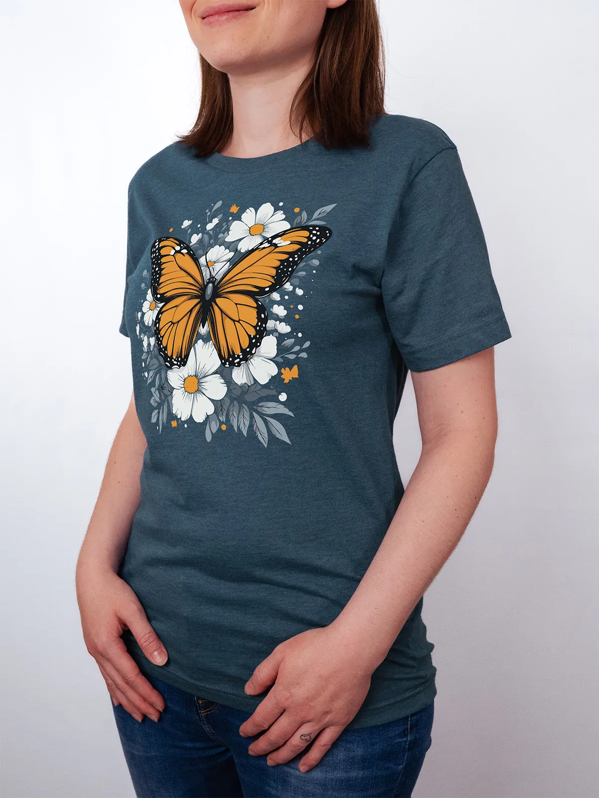 Monarch Bluete T-Shirt Heather Deep Teal - Fruehling mit ShiftOutfit