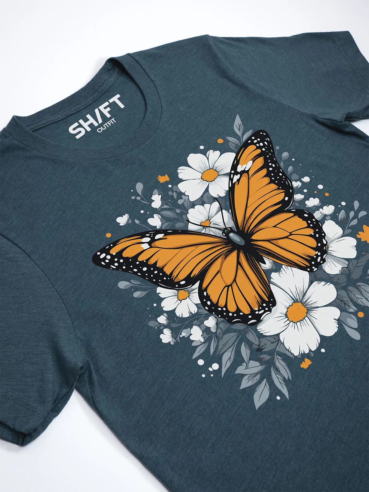 Monarch Bluete T-Shirt Heather Deep Teal - Fruehling mit ShiftOutfit