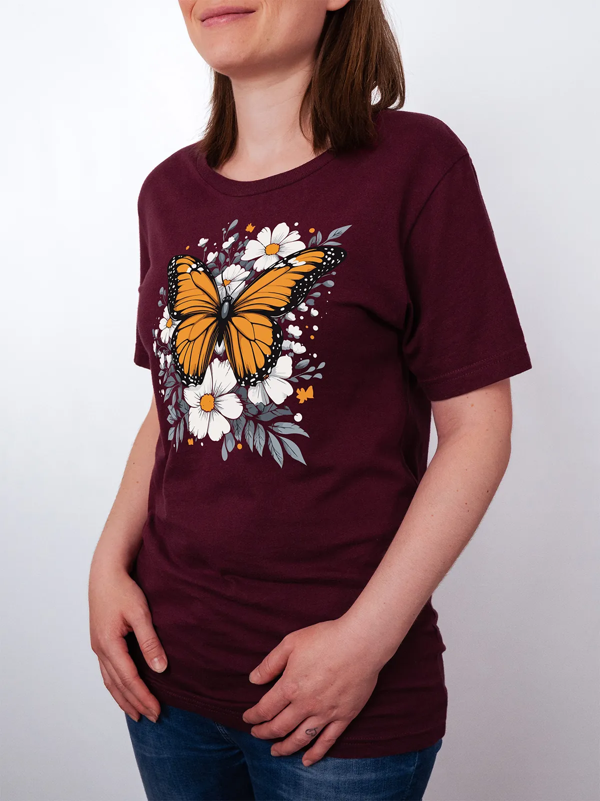 Monarch Bluete T-Shirt Maroon - Fruehling Kollektion