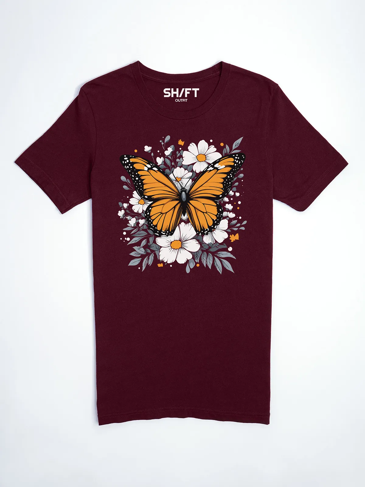 Monarch Bluete T-Shirt Maroon - Fruehling mit ShiftOutfit