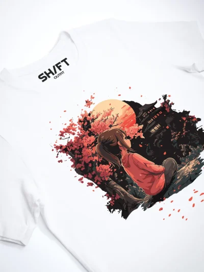 Mondbeglaenztes Refugium T-Shirt in White, Detailansicht des Drucks.