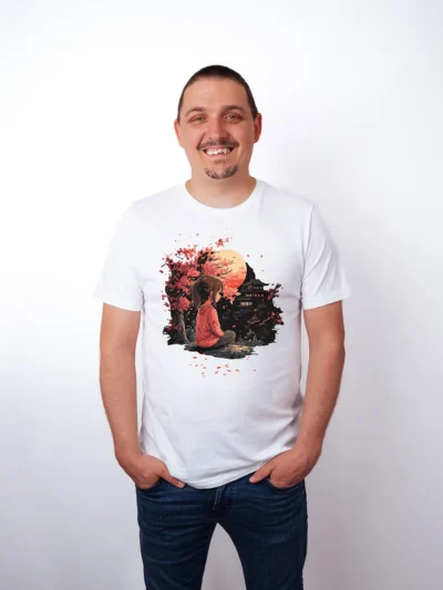 Mondbeglaenztes Refugium T-Shirt in White, getragen von einem Herren Model, in der Ansicht von vorne.