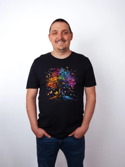 Regenbogen Baum T-Shirt Black Heather - Fruehling Kollektion