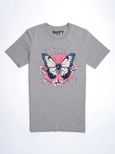 Sakura Schmetterling T-Shirt in Athletic Heather, Hauptansicht.